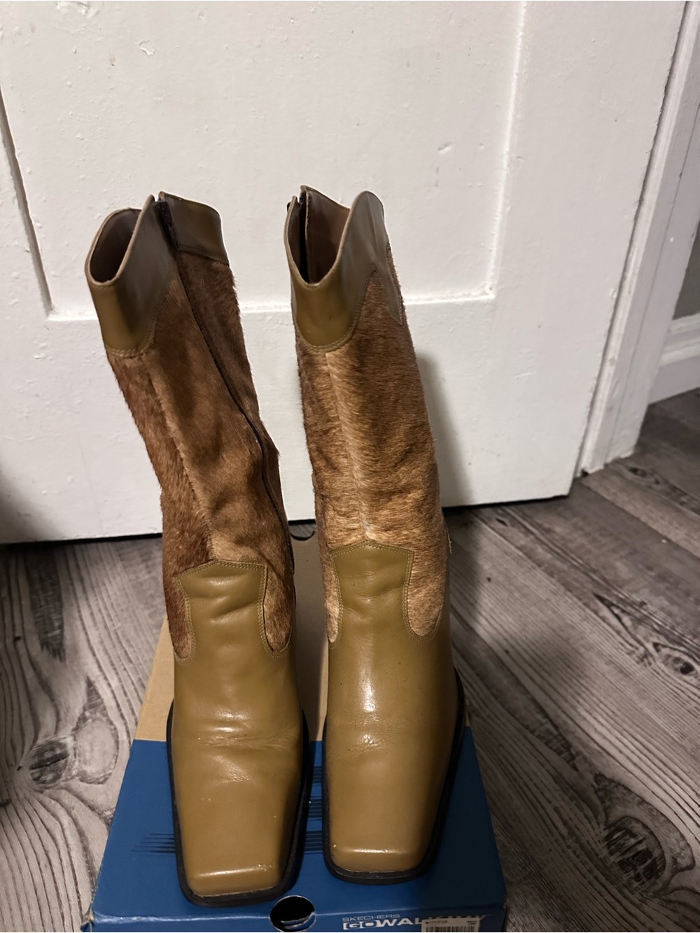 Women’s Mid-Calf Brown Leather & Haircalf Boots
